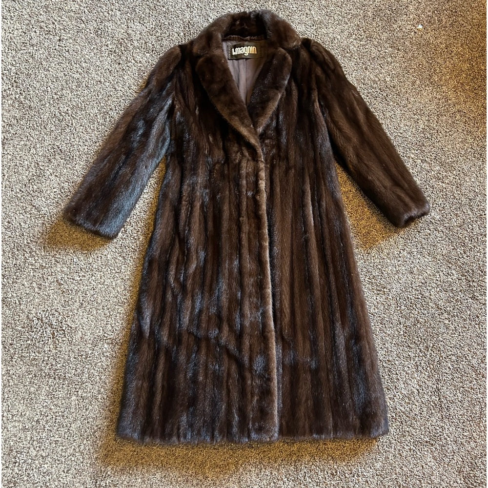 I.Magnin Women’s Full Length Vintage Winter Mink Fur Trench Coat  Jacket OS